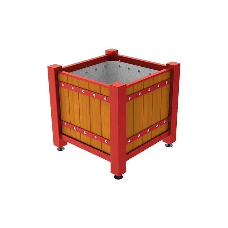 Pflanzbehälter, Pflanzgefäß, verzinkt, Eichenholzverkleidung, innen feuerverzinkt mit Verladungsgriffen , 855 x 880 x 880 mm(HxBxT), enzianblau