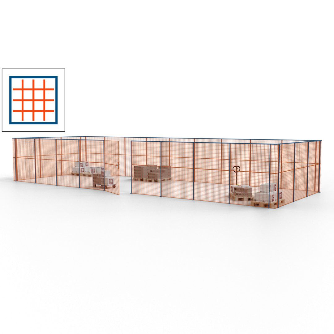 Maschinen Schutzgitter - Hallentrennwand - Sicherheitszaun - Tür - 36 m - 2.200 x 13.900 x 4.900 mm (HxBxT) - enzianblau