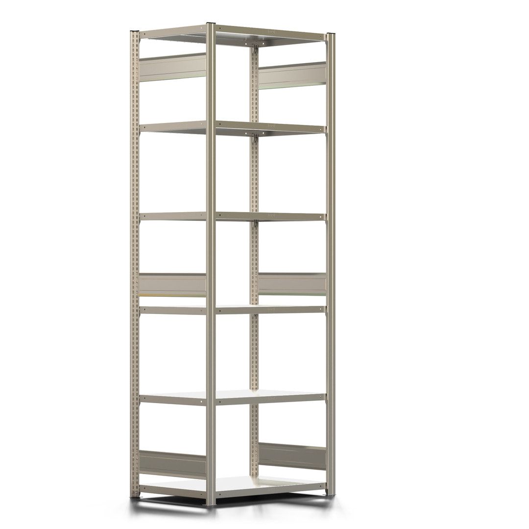 Fachbodenregal mit Tiefenriegel - 350 kg - 2.500 x 875 x 626 mm (HxBxT) - Anbauregal - 6 Böden - enzianblau - Lagerregal - Steckregal BERT
