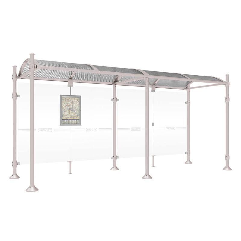 Buswartehalle, Unterstand, 2.500 x 2.500 x 1.600 mm (HxBxT), Kopfmodell Agora, ESG, Fahrplanschaukasten, Farbe enzianblau