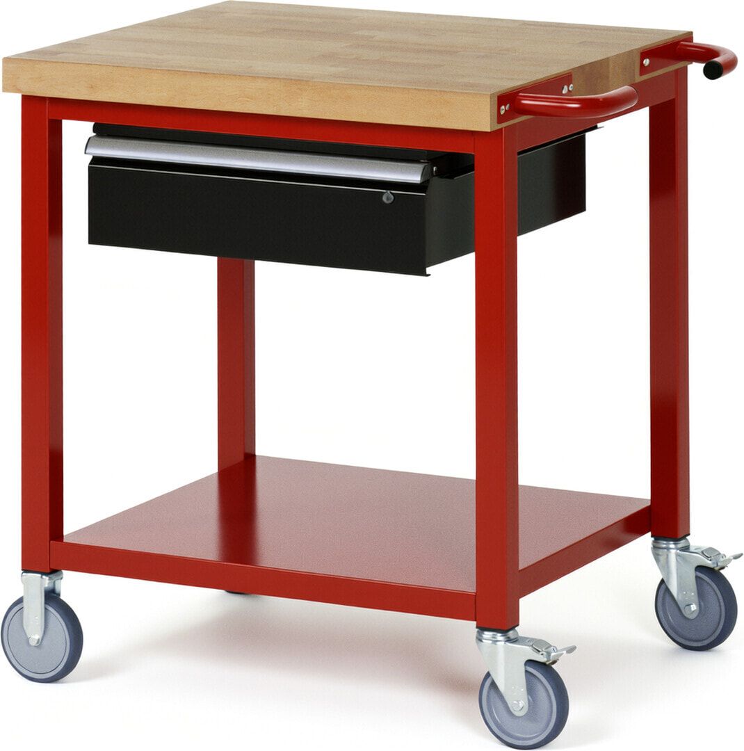 Mobile Werkbank mit Ablageboden - 1 Schublade - 150:1 - höhenverstellbar 880-1.080 mm - 750 x 700 mm (BxT) - 450 kg - Anthrazitgrau