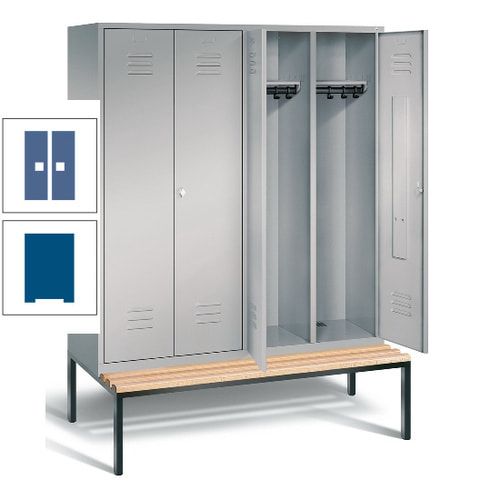 Doppel-Spindschrank, Buche Sitzbank untergebaut, 4 Abteile a 400 mm, Korpus lichtgrau, Tür anthrazitgrau, 2.090 x 1.590 x 815 mm (HxBxT)