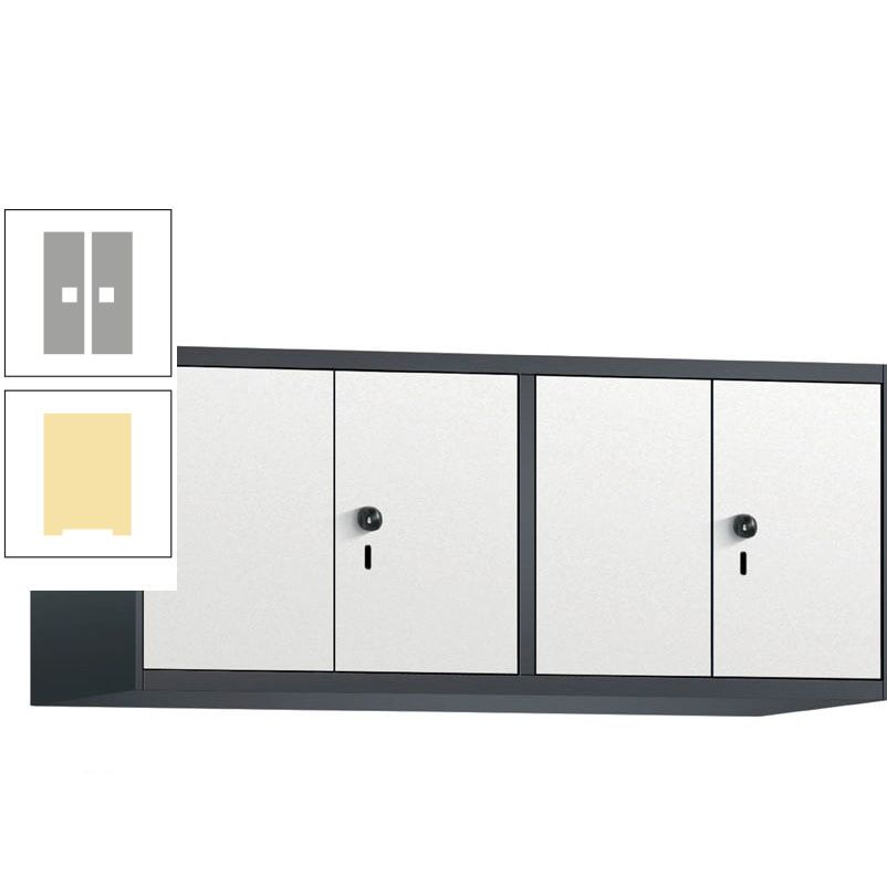 Aufsatzschrank, Schrankaufsatz, Türen paarweise, 4 Fächer a 300 mm, Farbe Pastellgelb, Tür anthrazitgrau, 500 x 1.200 x 500 mm (HxBxT)