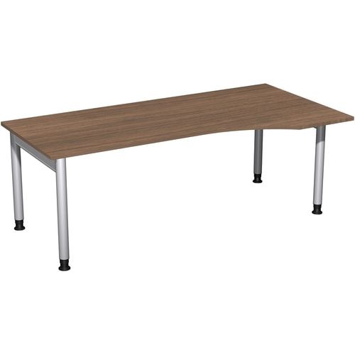 Eckschreibtisch, Ecke rechts, Füße einseitig verkürzt, 4-Fuß Pro, höhenverstellbar, 680-800 x 1.600 x 1.000 mm (HxBxT), Dekor Ahorn