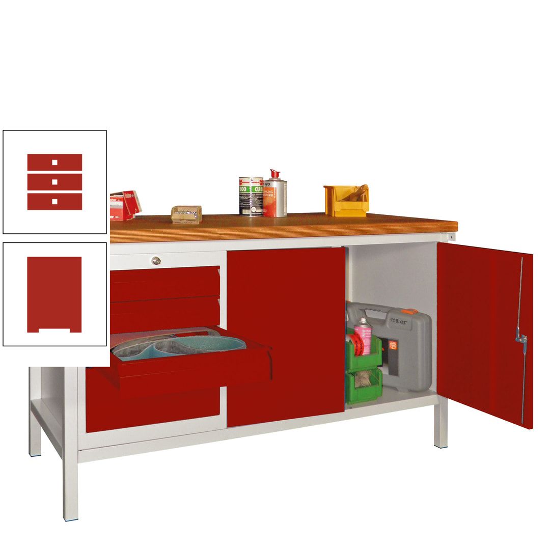 Werkbank mit Schubladenblock und Schrank - Traglast 1.050 kg - 900 x 1.500 x 700 (HxBxT) - anthrazitgrau