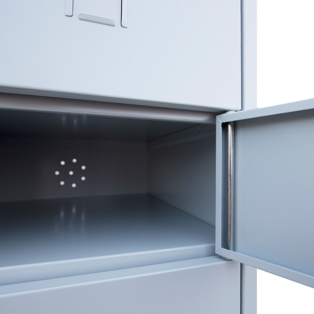 Verteilerschrank, Ausgabeschrank, Fächerschrank, Zentraltür, 1 Abteil, 8 Fächer, 1.800 x 400 x 500 mm (HxBxT), Korpus lichtgrau, Front enzianblau