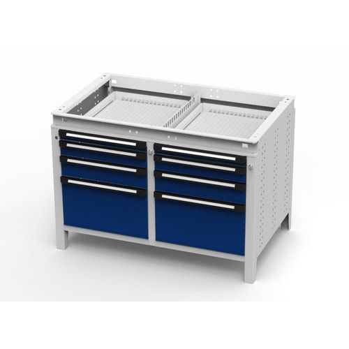 OTTOKIND Werkbank - bündige Arbeitsplatte - 850 x 1.150 x 750 mm (HxBxT) - 8 Schubladen - lichtgrau