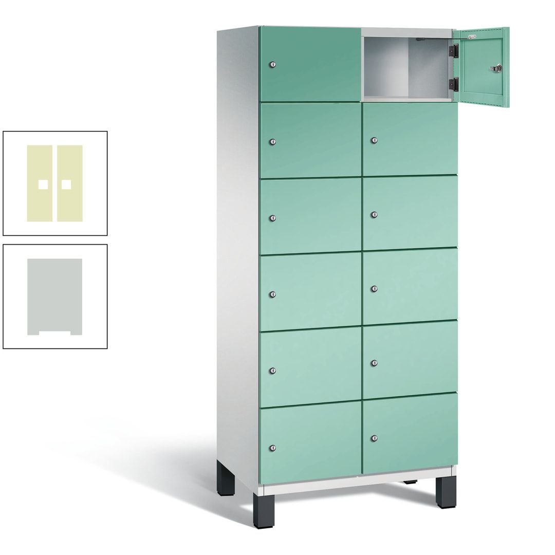 Fächerschrank, Stahlschrank, 12 Fächer, Türöffnungsbegrenzer, Füße, 1.980 x 800 x 525 mm (HxBxT), Korpus anthrazitgrau, Front anthrazitgrau