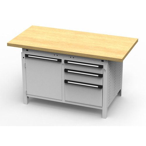 OTTOKIND Werkbank - bündige Arbeitsplatte - 850 x 1.150 x 750 mm (HxBxT) - 3 Schubladen - Schrank - lichtgrau