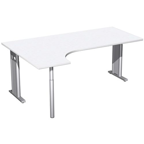 Eckschreibtisch, Ecke links, Füße einseitig verkürzt, C-Fuß Pro, höhenverstellbar, 680-820 x 1.600 x 1.200 mm (HxBxT), Dekor Ahorn