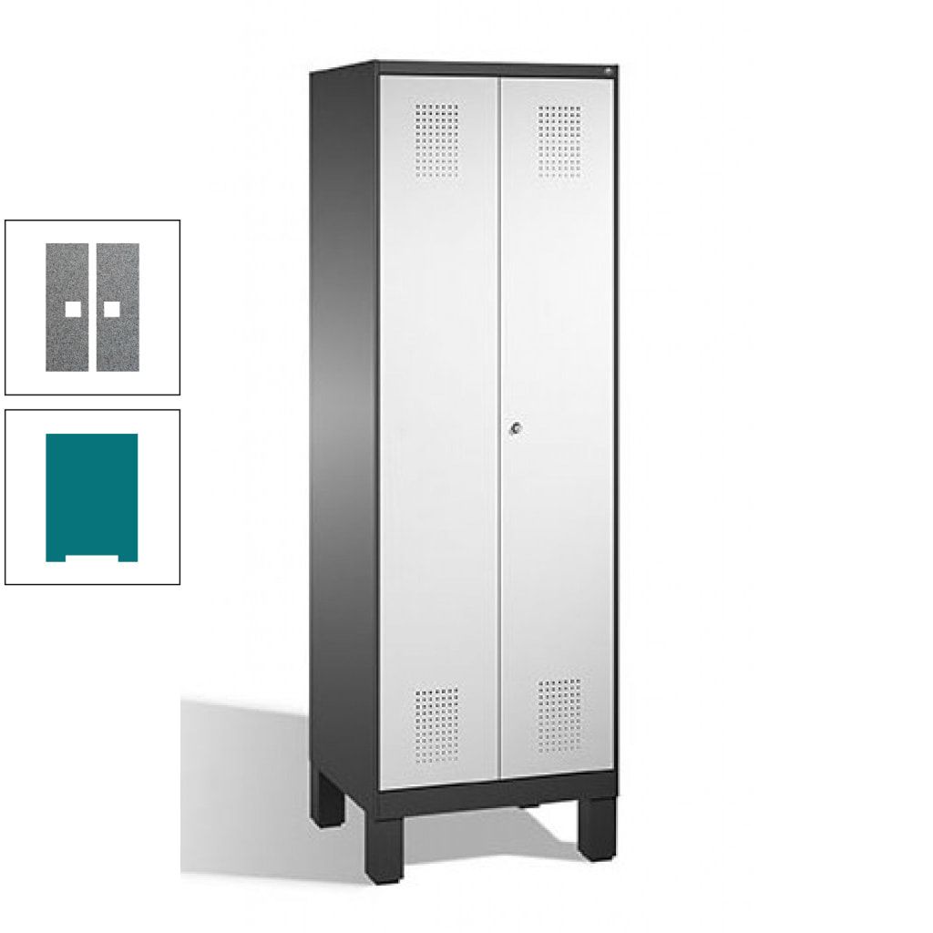 Doppel-Spind, Doppeltüren, Garderobenschrank mit Füßen, 2 Abteile a 300 mm, Korpus anthrazitgrau, Tür anthrazitgrau, 1.850 x 600 x 500 mm (HxBxT)