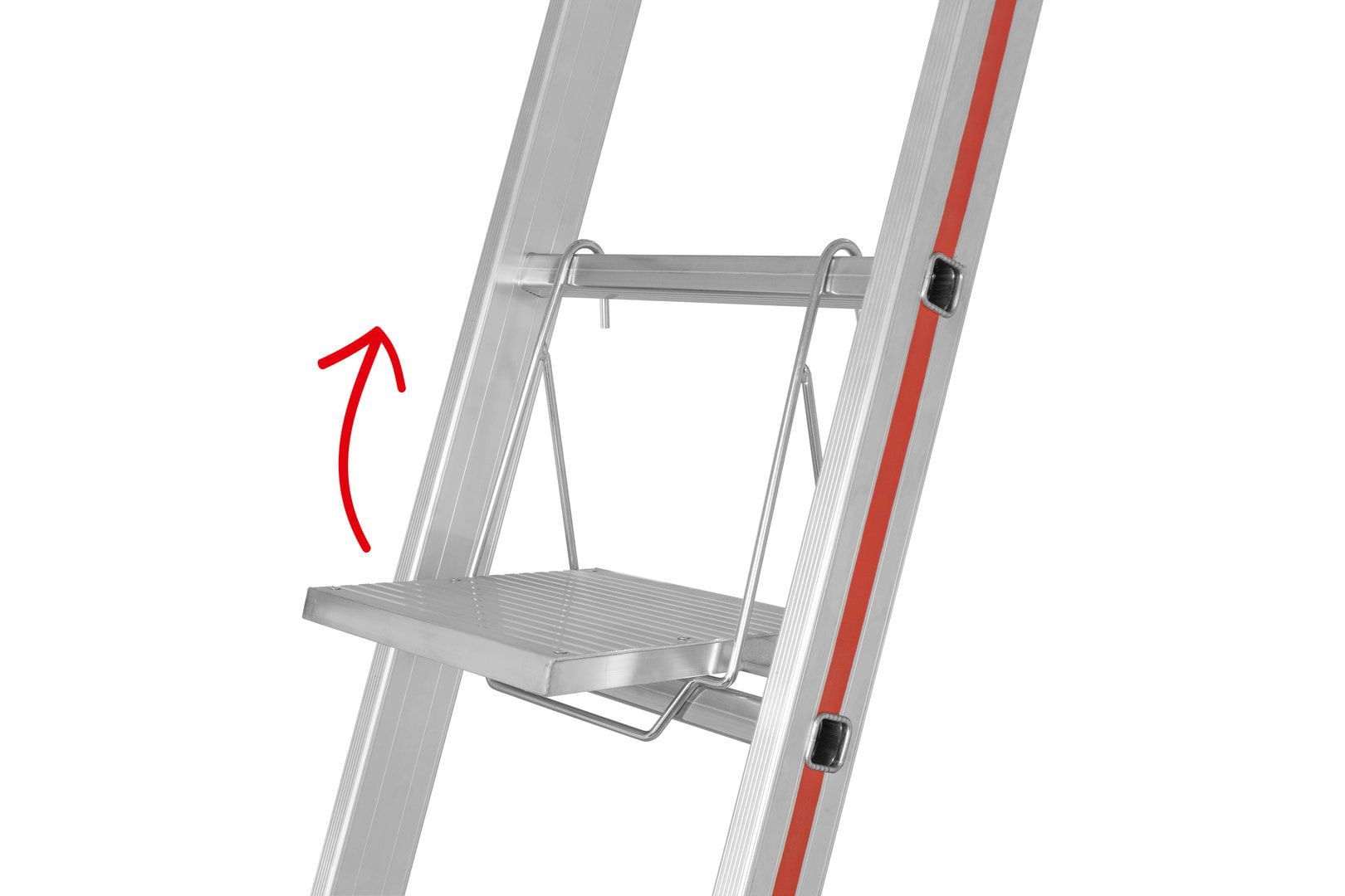 Klappbarer Einhängetritt für Sprossenleitern, Universal-Leitertritt, für 30 x 30 mm Sprossen, 260 x 250 mm (BxT), für Innenbreite 290 mm, bis 150 kg