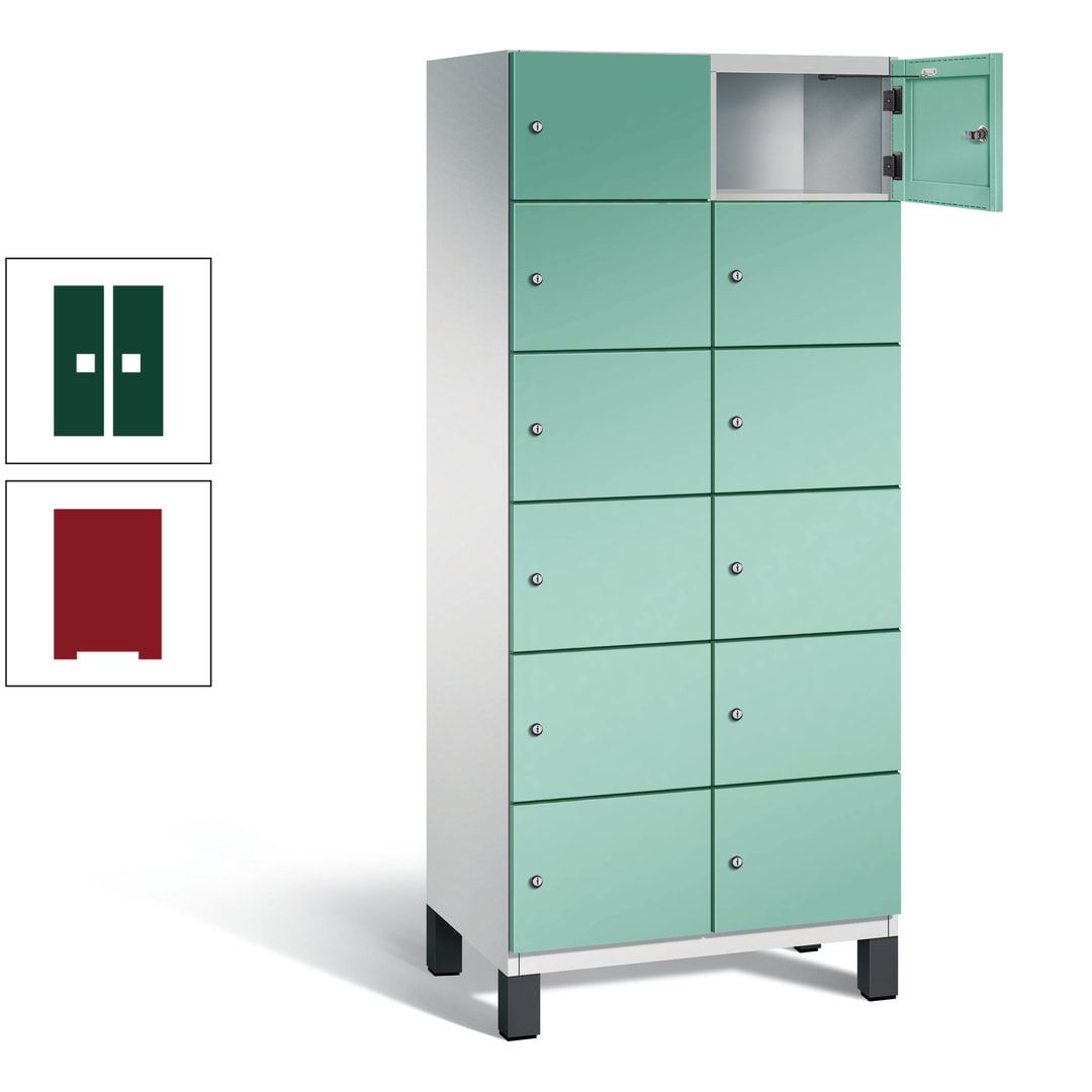 Fächerschrank, Stahlschrank, 12 Fächer, Türöffnungsbegrenzer, Füße, 1.980 x 800 x 525 mm (HxBxT), Korpus anthrazitgrau, Front anthrazitgrau