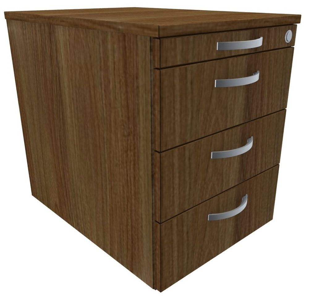 Rollcontainer, 3 Metallschubladen, Utensilienfach, Zentralverriegelung, 565 x 438 x 600 mm (HxBxT), Frontfarbe Ahorn, Korpusfarbe