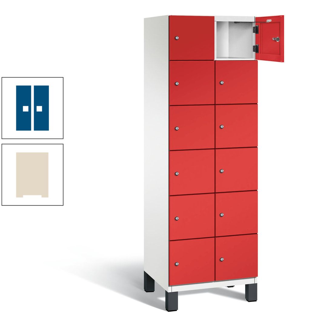 Fächerschrank, Stahlschrank, 12 Fächer, Türöffnungsbegrenzer, Füße, 1.980 x 600 x 525 mm (HxBxT), Korpus anthrazitgrau, Front anthrazitgrau