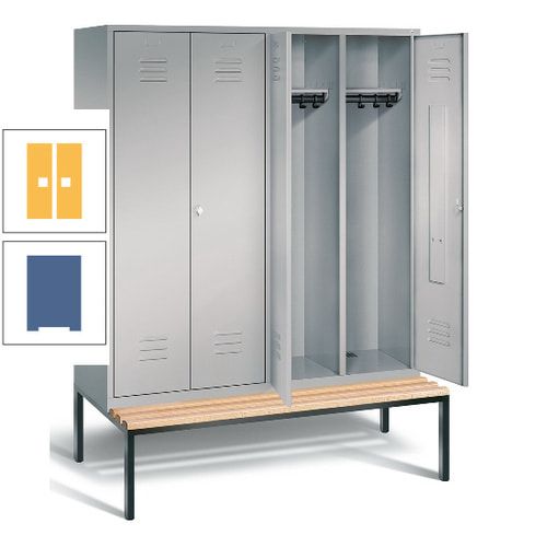 Doppel-Spindschrank, Buche Sitzbank untergebaut, 4 Abteile a 400 mm, Korpus lichtgrau, Tür anthrazitgrau, 2.090 x 1.590 x 815 mm (HxBxT)