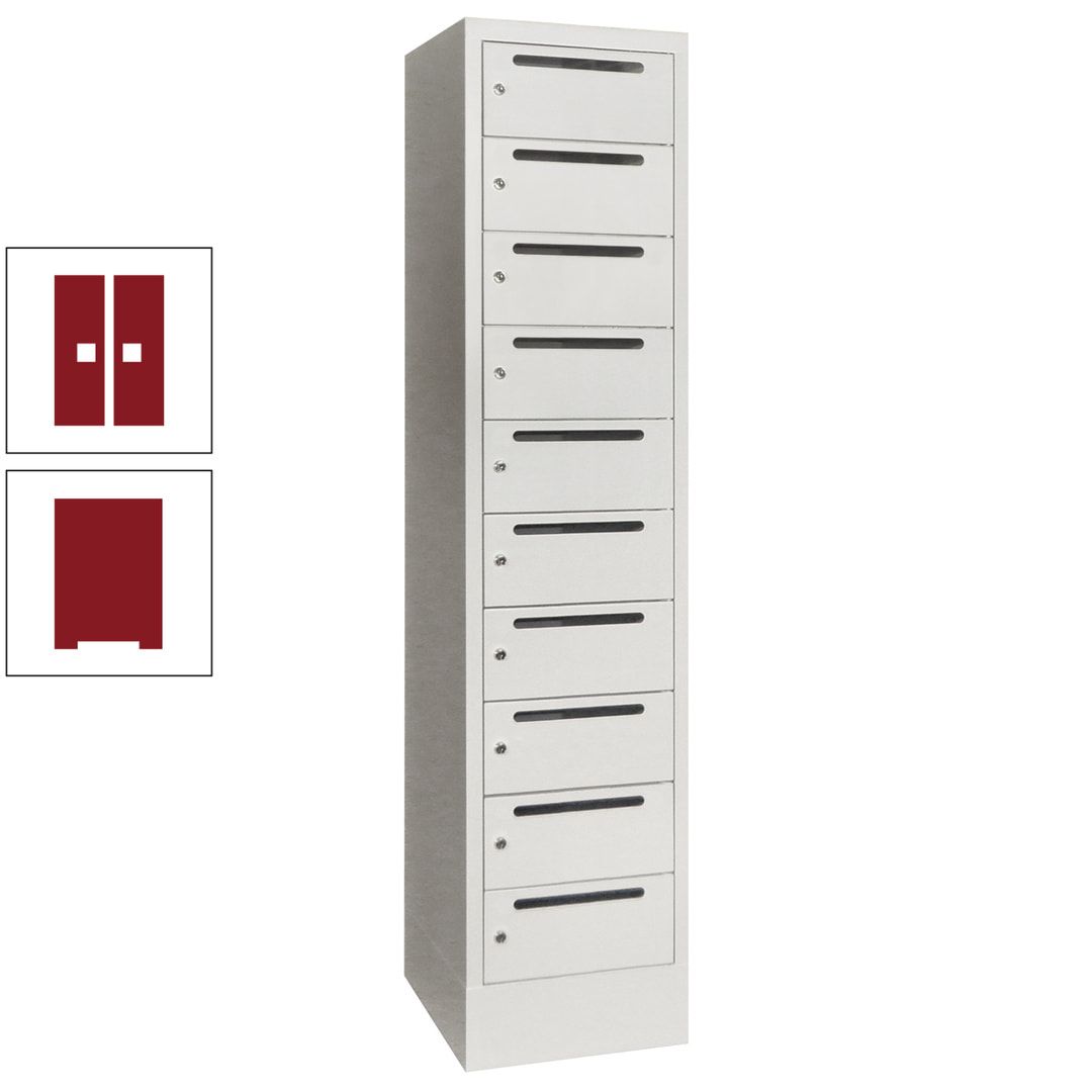 Postverteilerschrank, Schließfachschrank, 1 Abteil a 400 mm, 10 Fächer, 1.850 x 400 x 500 mm (HxBxT), Korpus anthrazitgrau, Front anthrazitgrau