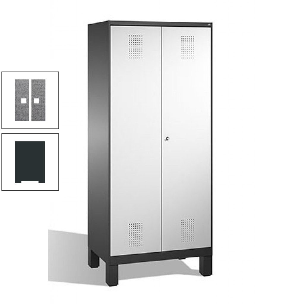 Mehrzweckschrank, Doppeltüren, auf Füßen, 2 Abteile a 400 mm, Korpus anthrazitgrau, Tür anthrazitgrau, 1.850 x 800 x 500 mm (HxBxT)