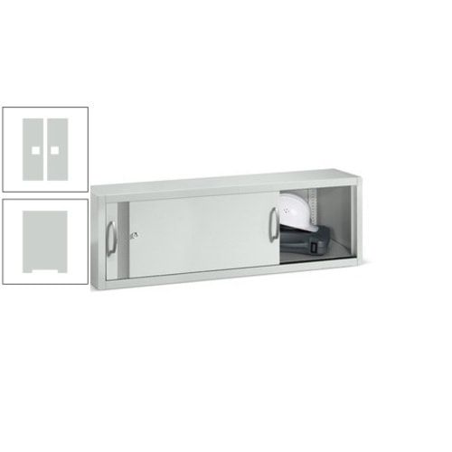 C+P Aufsatzschrank mit Schiebetüren, Büroschrank, 1 Fachboden, Korpusfarbe lichtgrau, Frontfarbe enzianblau, 790 x 1.200 x 400 mm (HxBxT)