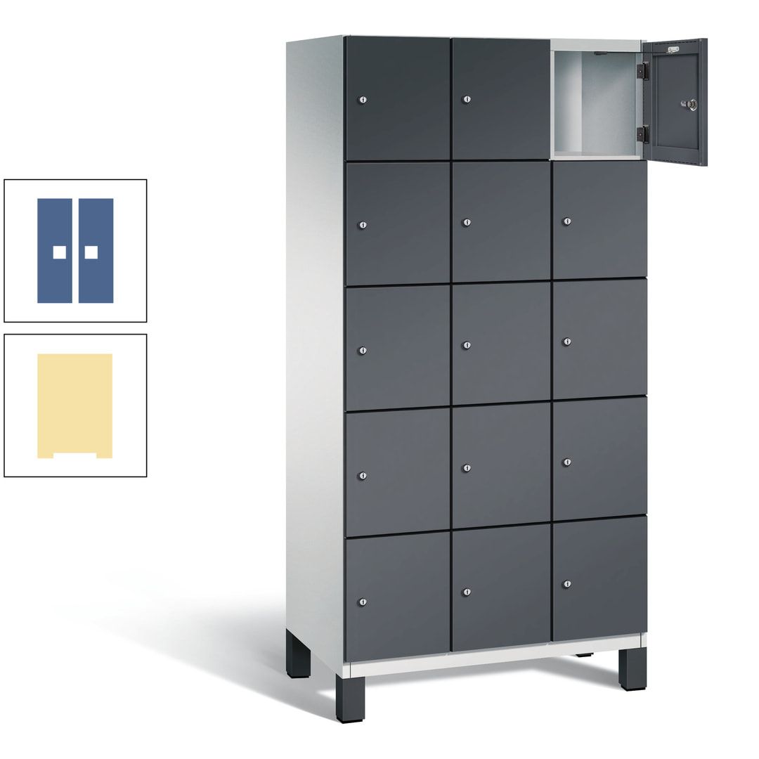 Fächerschrank, Stahlschrank, 15 Fächer, Türöffnungsbegrenzer, Füße, 1.980 x 900 x 525 mm (HxBxT), Korpus anthrazitgrau, Front anthrazitgrau