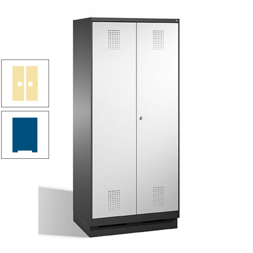 Doppel-Spind, Doppeltüren, Garderobenschrank mit Sockel, 2 Abteile a 400 mm, Korpus anthrazitgrau, Tür anthrazitgrau, 1.800 x 800 x 500 mm (HxBxT)