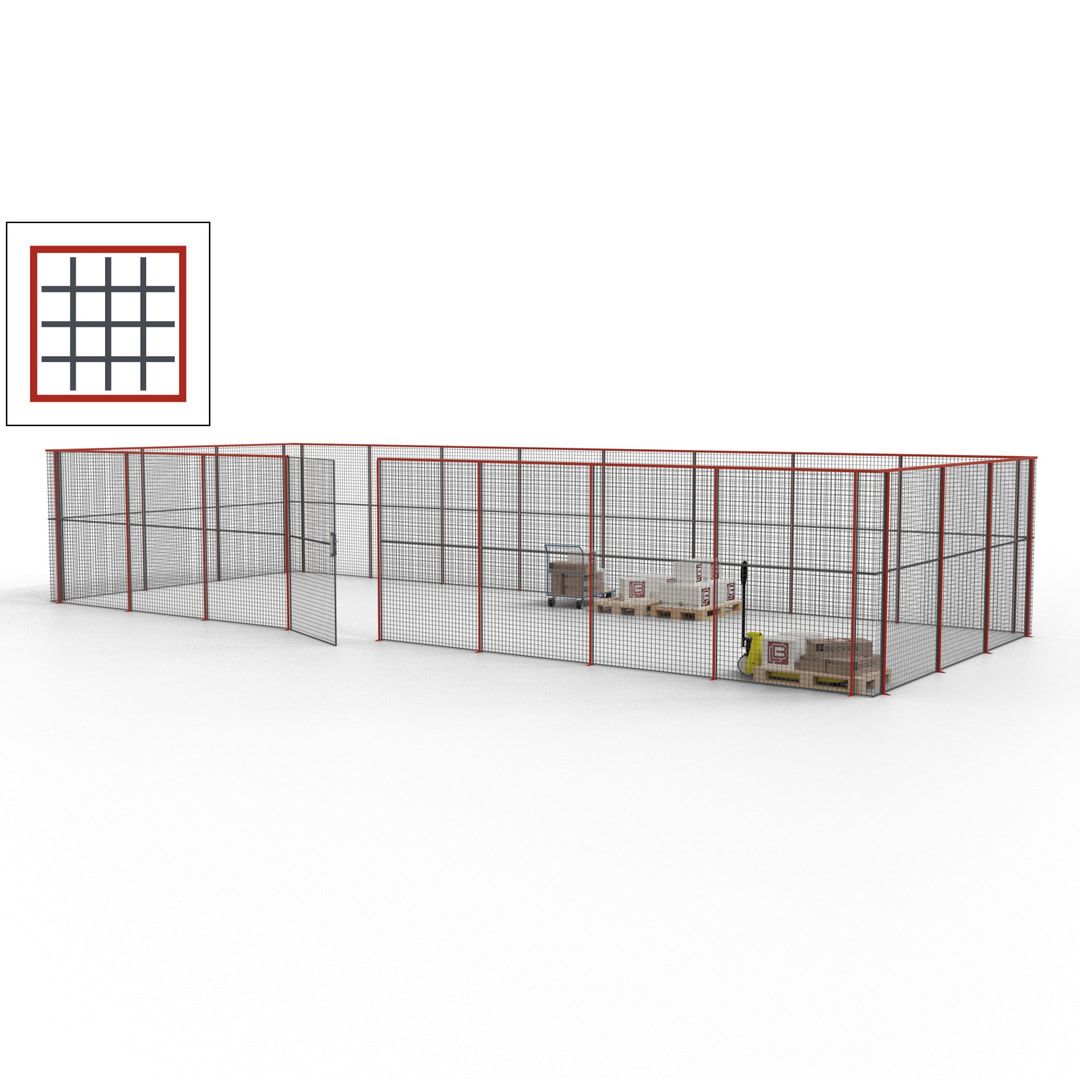 Maschinen Schutzgitter - Hallentrennwand - Sicherheitszaun - Tür - 33 m - 2.200 x 12.400 x 4.900 mm (HxBxT) - enzianblau