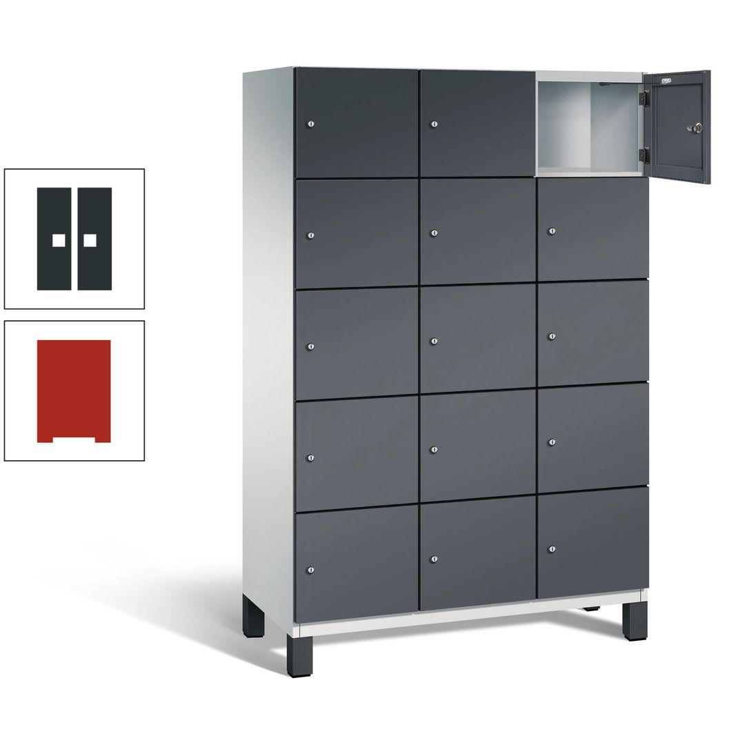Fächerschrank, Stahlschrank, 15 Fächer, Türöffnungsbegrenzer, Füße, 1.980 x 1.200 x 525 mm (HxBxT), Korpus anthrazitgrau, Front anthrazitgrau