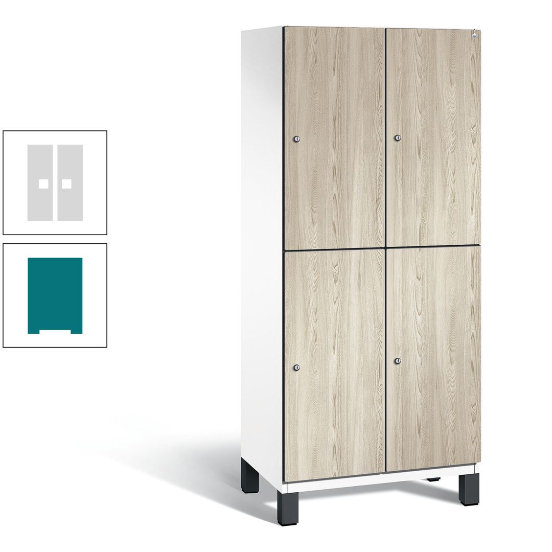 Fächerschrank, Garderobenschrank, mit Füßen, 2 Abteile, 1.980 x 800 x 525 mm (HxBxT), Korpus anthrazitgrau, Tür Donau-Ahorn