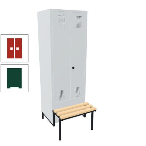 Doppel-Spind, Garderobenschrank, Buche Sitzbank integriert, 2 Abteile a 400 mm, Korpus anthrazitgrau, Tür anthrazitgrau, 1.850 x 800 x 815 mm (HxBxT)