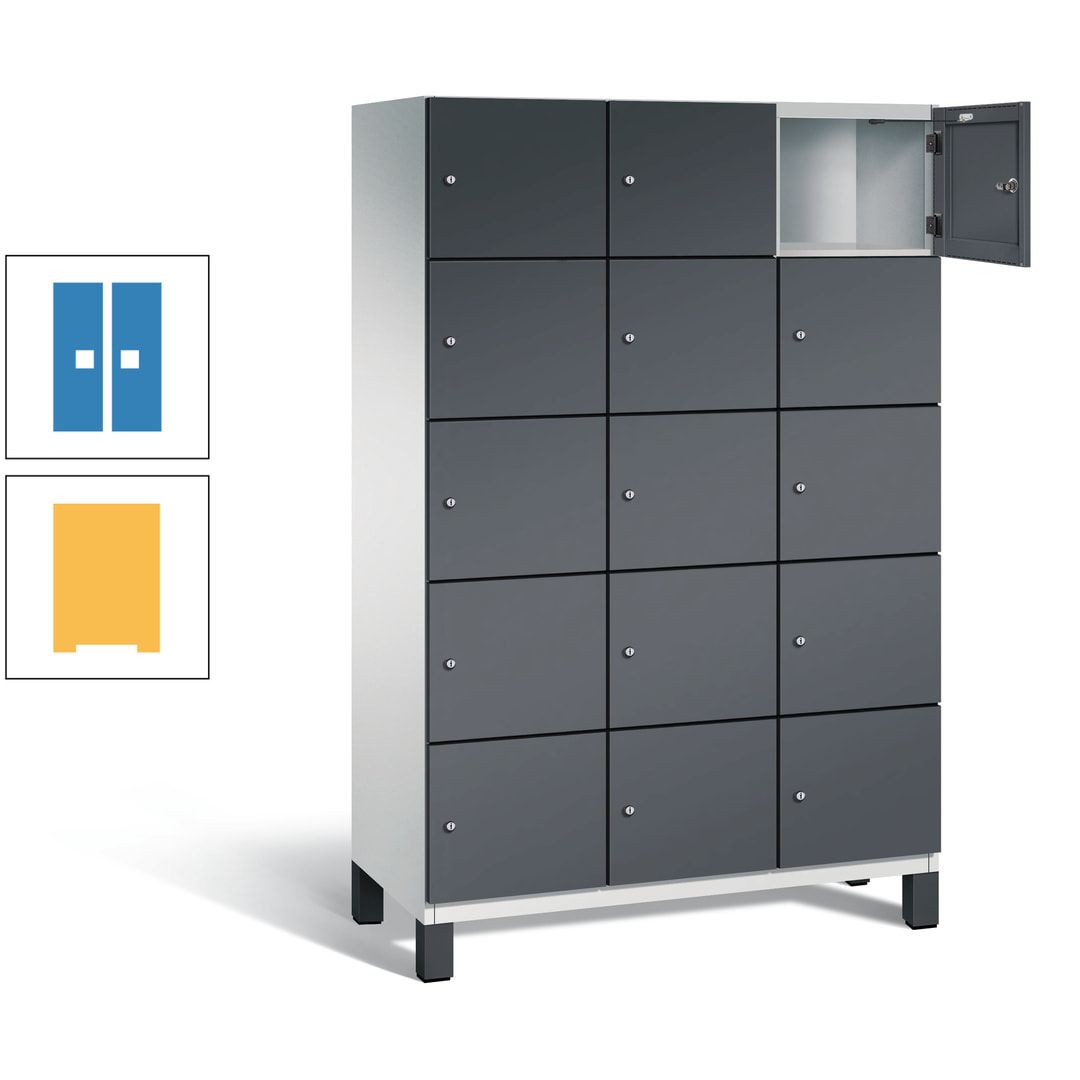 Fächerschrank, Stahlschrank, 15 Fächer, Türöffnungsbegrenzer, Füße, 1.980 x 1.200 x 525 mm (HxBxT), Korpus anthrazitgrau, Front anthrazitgrau
