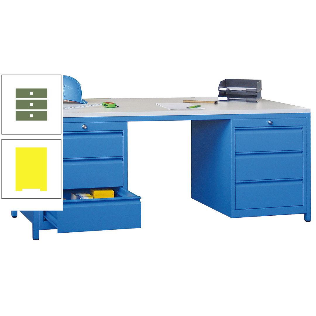 Meisterschreibtisch - 2 Schubladenblöcke - 6 Schubladen - 720 x 1.700 x 800 mm (HxBxT) - anthrazitgrau