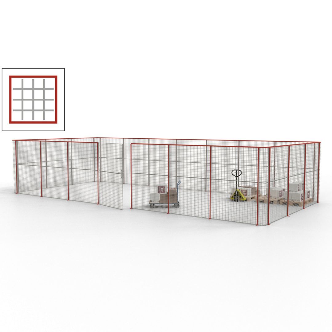 Hallentrennwand - Flügeltür, Gitter - 19 Gitterwände - 2.200 x 10.900 x 4.900 mm (HxBxT) - Perlweiß/reinorange