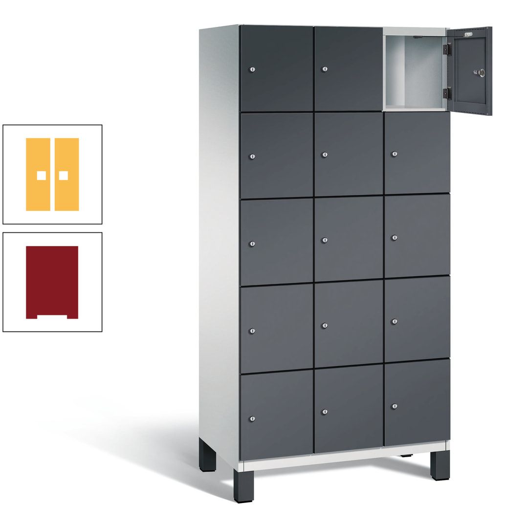 Fächerschrank, Stahlschrank, 15 Fächer, Türöffnungsbegrenzer, Füße, 1.980 x 900 x 525 mm (HxBxT), Korpus anthrazitgrau, Front anthrazitgrau