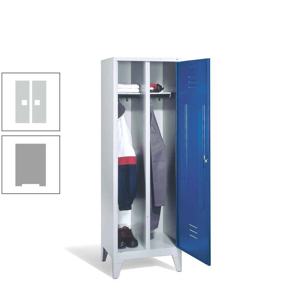 Doppel-Spind mit Großtür, Garderobenschrank mit Füßen, 2 Abteile a 300 mm, Korpus anthrazitgrau, Tür anthrazitgrau, 1.850 x 610 x 500 mm (HxBxT)