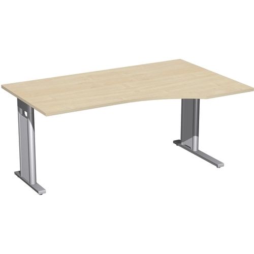 Eckschreibtisch, Ecke rechts, Füße einseitig verkürzt, C-Fuß Pro, 720 x 1.600 x 1.000 mm (HxBxT), Gestell silber, Dekor Ahorn