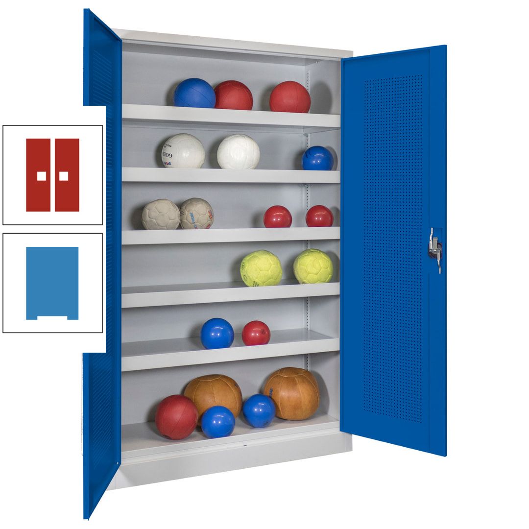 Ballschrank - Lochfeldtüren - 5 Böden - 1.950x1.200x500 mm (HxBxT) - anthrazitgrau