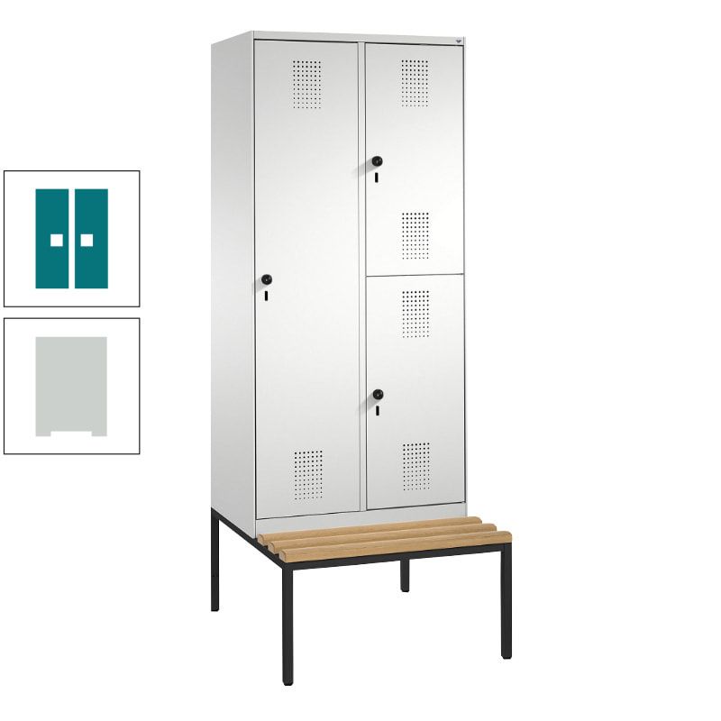 Garderobenschrank, Spind ein- und doppelstöckig Sitzbank, 2 Abteile, 3 Fächer, 2.090 x 800 x 500 mm (HxBxT), Front anthrazitgrau, Korpus anthrazitgrau