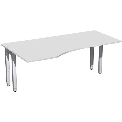 Eckschreibtisch, Ecke links, Füße einseitig verkürzt, 4-Fuß Quadrat Pro, höhenverstellbar, 680-800 x 1.600x 1.000 mm (HxBxT), Dekor Ahorn