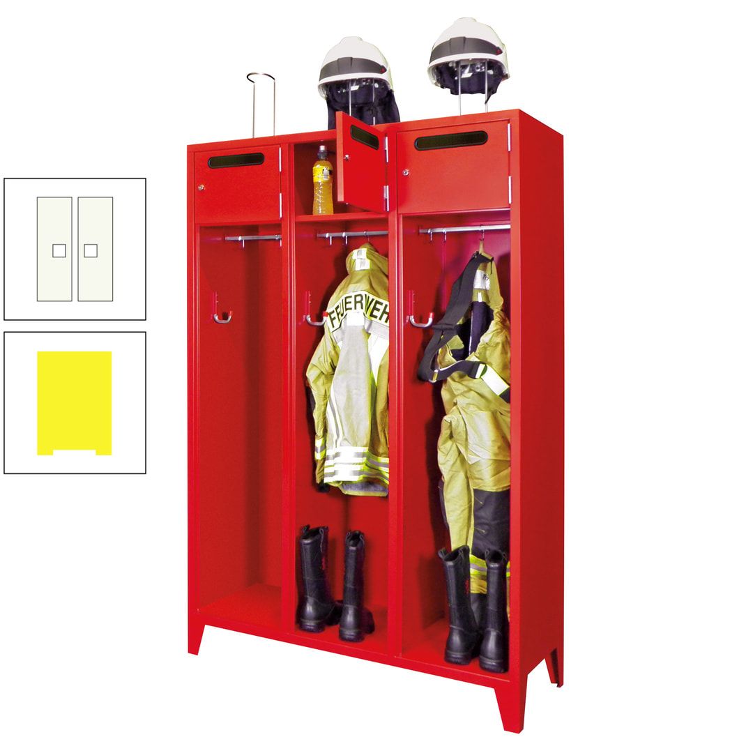 Feuerwehrschrank - 3 Abteile - Ablagefach mit Tür, Einwurfschlitz - 2.100 x 1.230 x 500 mm (HxBxT) - anthrazitgrau