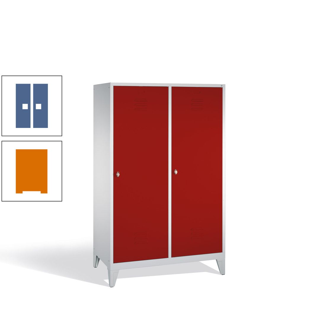Doppel-Spind mit 2 Großtüren, Garderobenschrank mit Füßen, 4 Abteile a 300 mm, Korpus anthrazitgrau, Tür anthrazitgrau, 1.850 x 1.190 x 500 mm (HxBxT)
