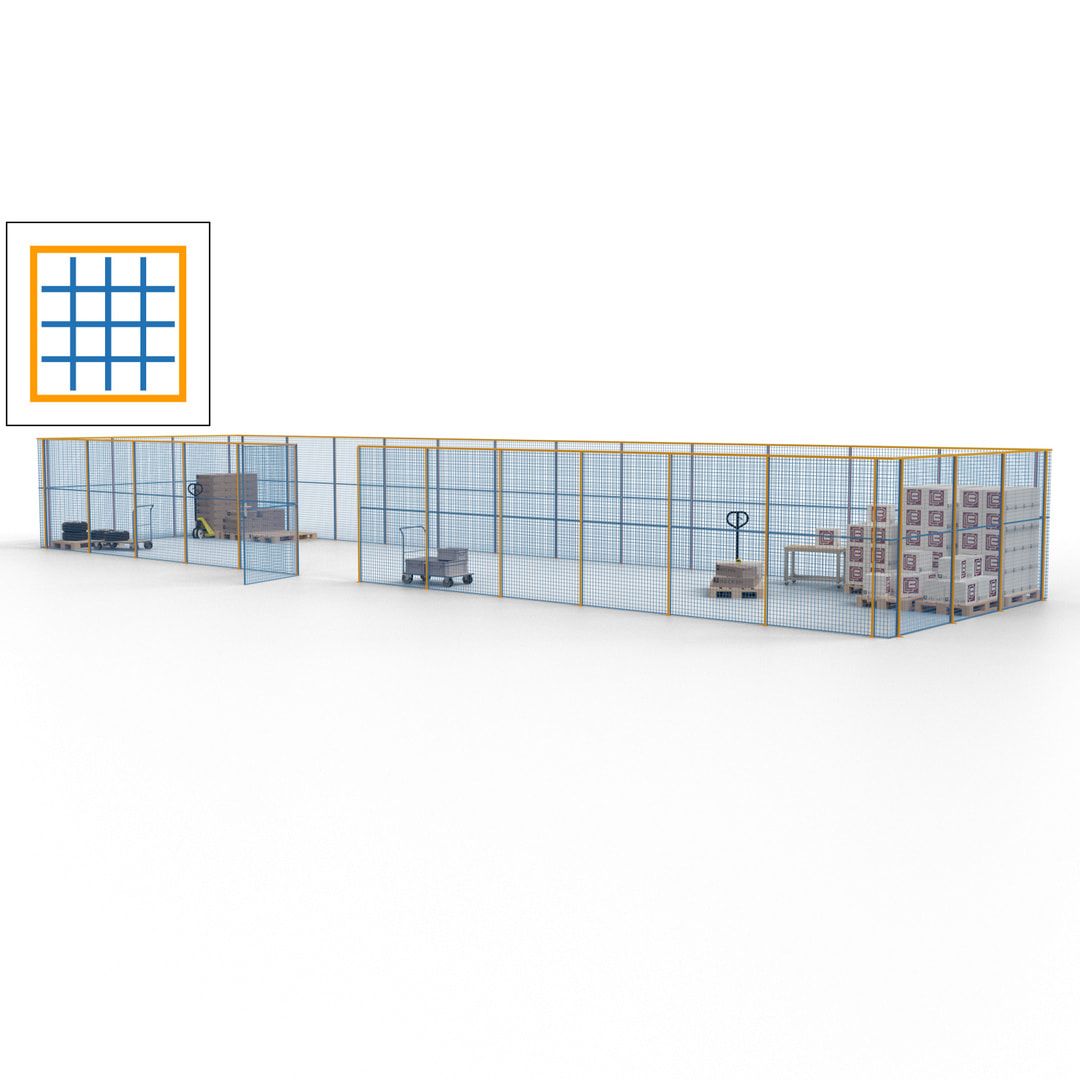 Maschinen Schutzgitter - Hallentrennwand - Sicherheitszaun - Tür - 45 m - 2.200 x 18.400 x 4.900 mm (HxBxT) - enzianblau