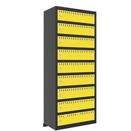 Akkuschrank, Batterieladeschrank, 9 Fächer, Überstromsicherung IP21, 1.325 x 550 x 300 mm (HxBxT), Korpusfarbe anthrazitgrau, Frontfarbe anthrazitgrau