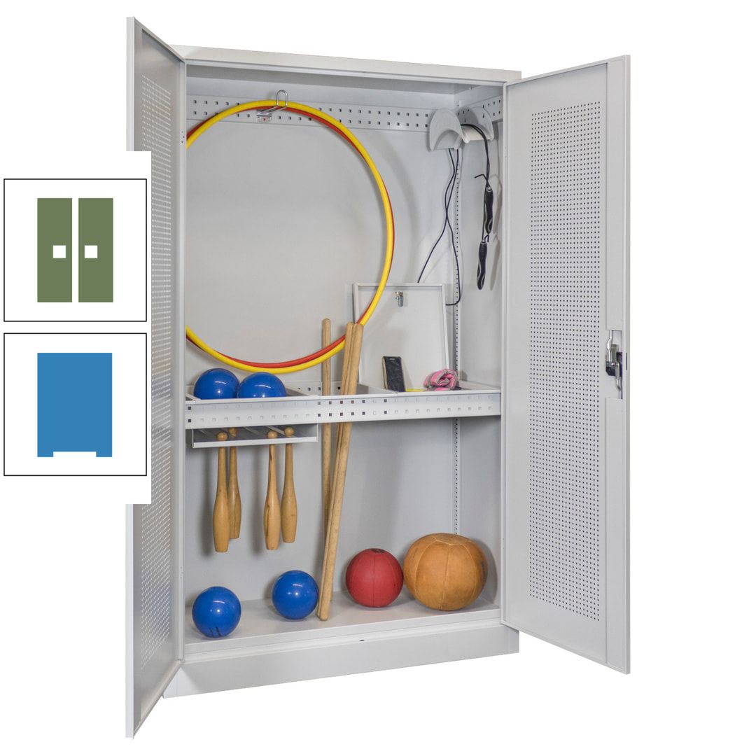Sportschrank - Lochfeldtüren - Variante 1 - 1.950x1.200x500 mm (HxBxT) - anthrazitgrau