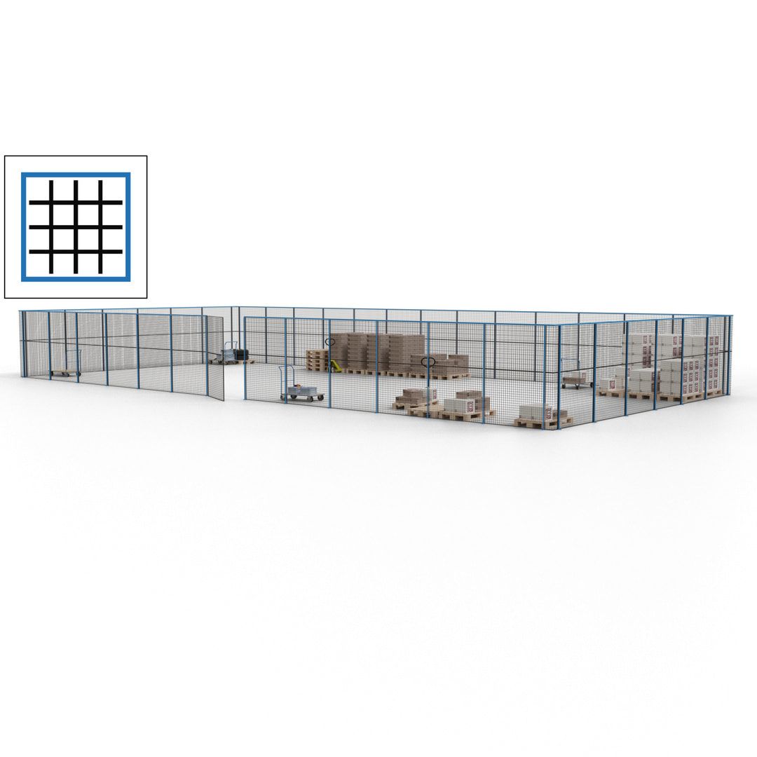 Maschinen Schutzgitter - Hallentrennwand - Sicherheitszaun - Tür - 57 m - 2.200 x 19.900 x 9.400 mm (HxBxT) - enzianblau