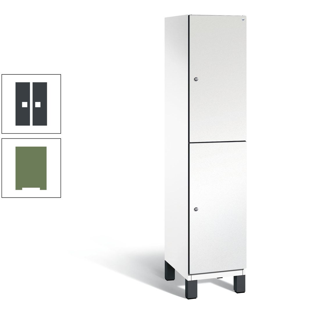 Fächerschrank, Stahlschrank, doppelstöckig, 2 Fächer, Füße, Korpus anthrazitgrau, Tür anthrazitgrau, 1.980 x 400 x 525 mm (HxBxT)