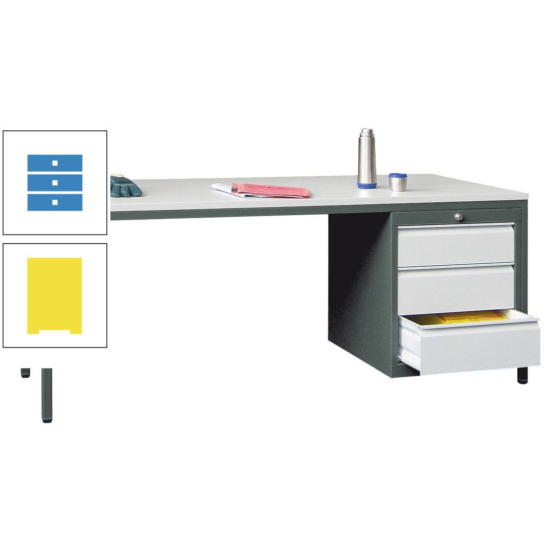 Meisterschreibtisch - 3 Schubladen 150 / 175 mm - 720 x 1.700 x 800 mm (HxBxT) - anthrazitgrau