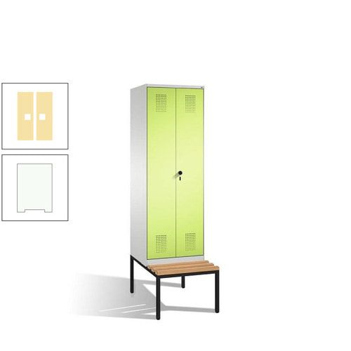 Doppel-Spind, Garderobenschrank, Buche Sitzbank untergebaut, 2 Abteile a 300 mm, Korpus anthrazitgrau, Tür anthrazitgrau, 2.090 x 600 x 815 mm (HxBxT)