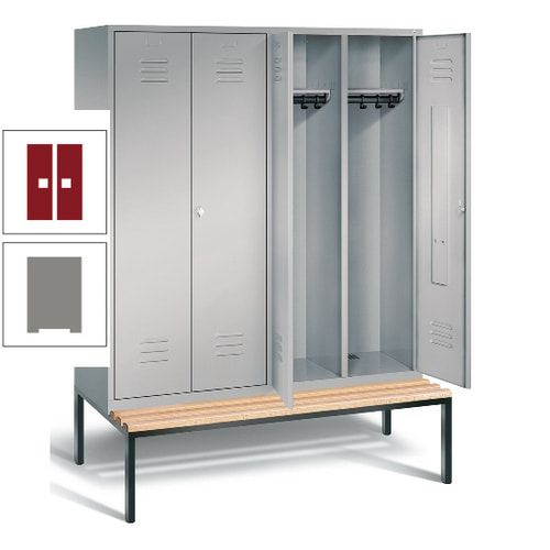 Doppel-Spindschrank, Buche Sitzbank untergebaut, 4 Abteile a 400 mm, Korpus lichtgrau, Tür anthrazitgrau, 2.090 x 1.590 x 815 mm (HxBxT)