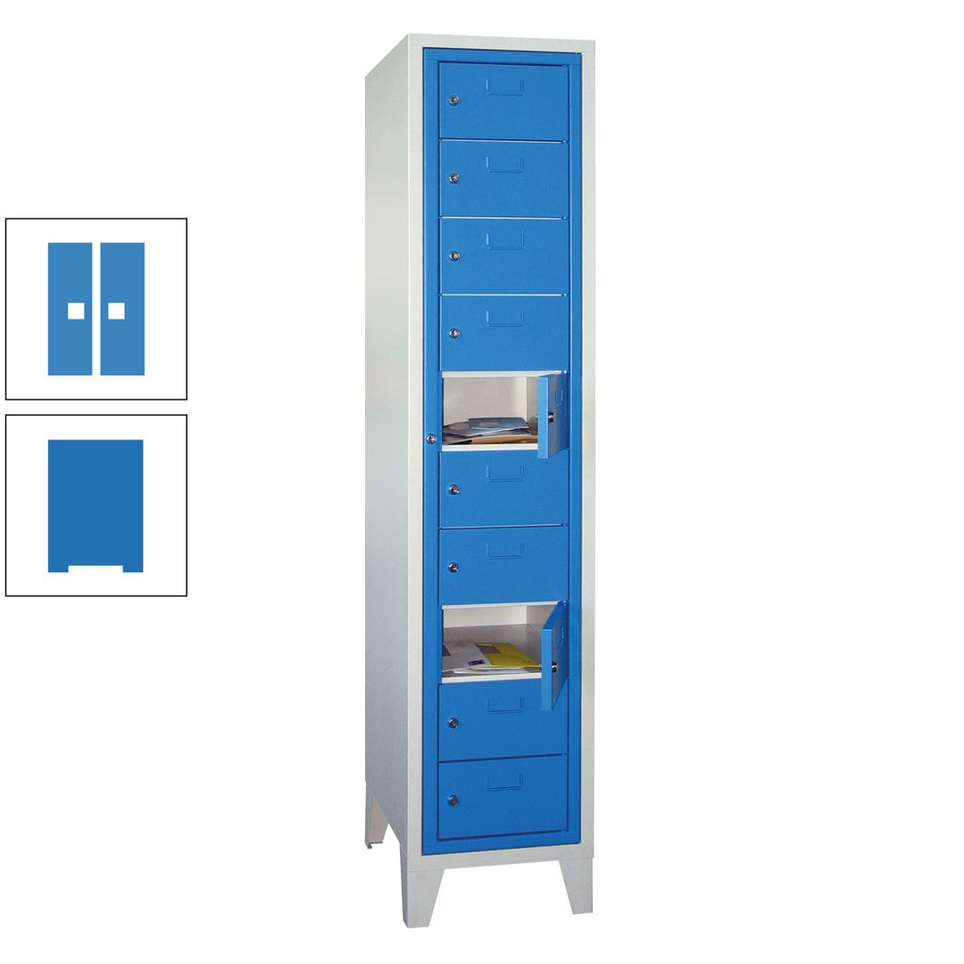 Schließfachschrank - Wäscheausgabeschrank - 10 Fächer a 315 mm - 1.850x400x500 mm (HxBxT) - Füße - Zylinderschloss - anthrazitgrau