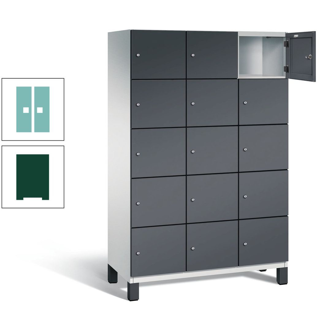 Fächerschrank, Stahlschrank, 15 Fächer, Türöffnungsbegrenzer, Füße, 1.980 x 1.200 x 525 mm (HxBxT), Korpus anthrazitgrau, Front anthrazitgrau